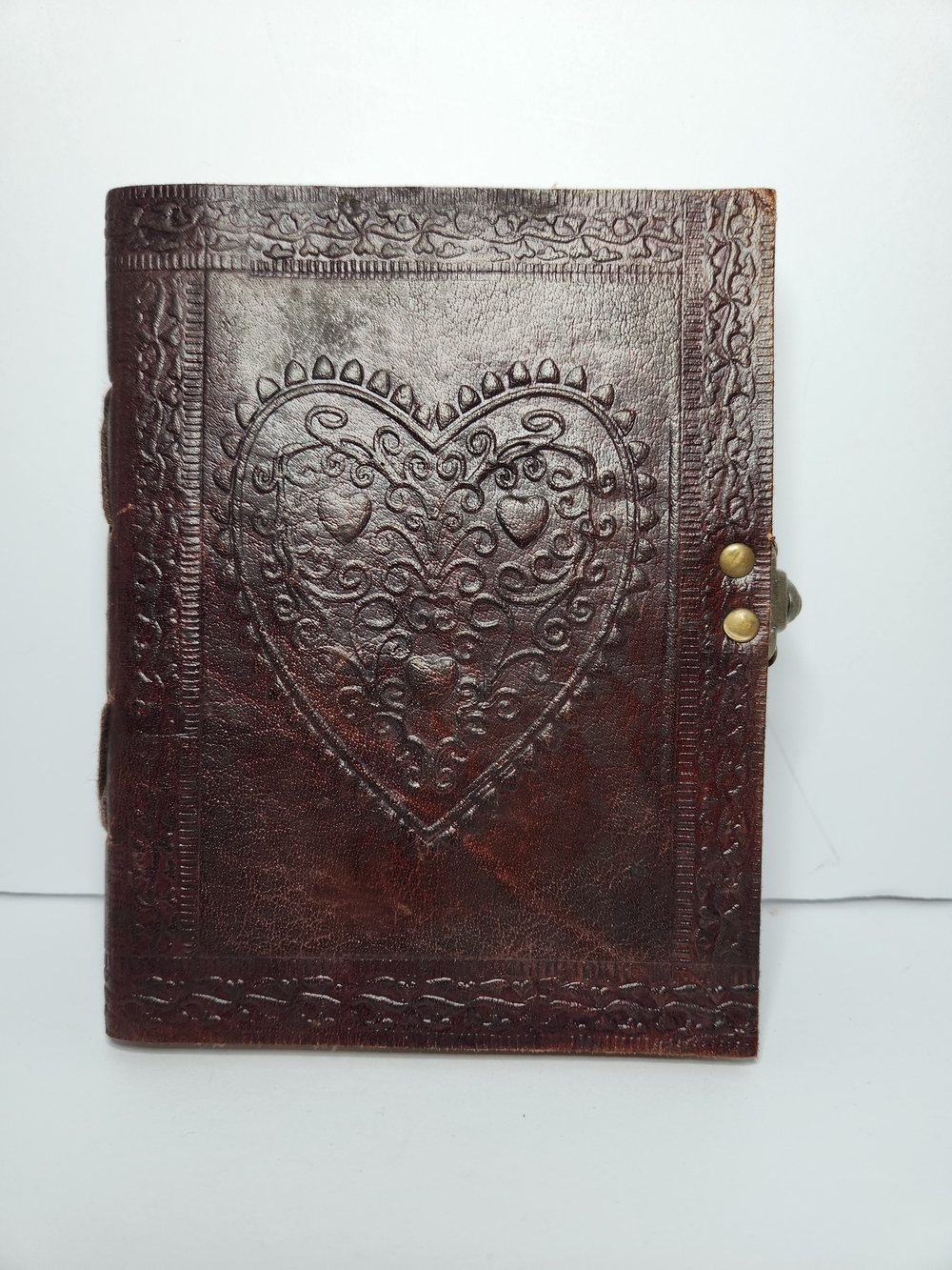 Embossed Heart Leather Journal Notebook - Brown